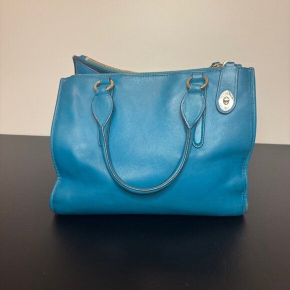 Coach Crosby Carryall Turquoise Leather Handbag - Picture 12 of 13